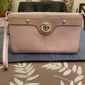 Coach Purple Leather Zippered Wristlet Wallet With Snakeskin Accents